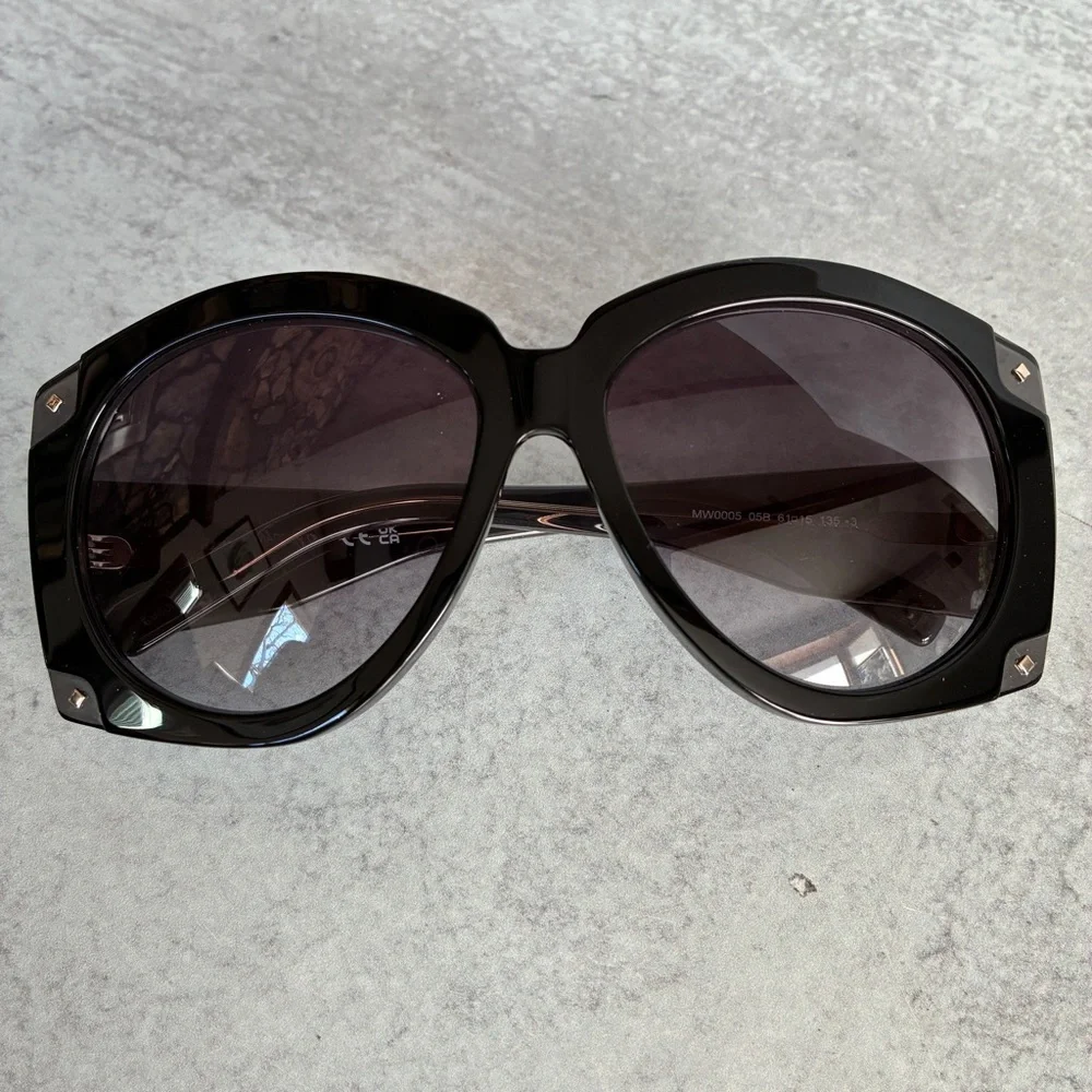 MCM Oversized Butterfly Sunglasses MW0005 05B Black Gold Italy NWOT w/ Pouch